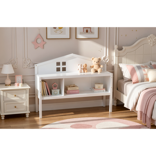 Sunvega Natural Wooden Montessori Floor Bed Frame with Fence and Door for Kids