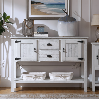 Sunvega Retro Style Solid Pine Wood Sideboard Console Table with 2 Drawers and Cabinets