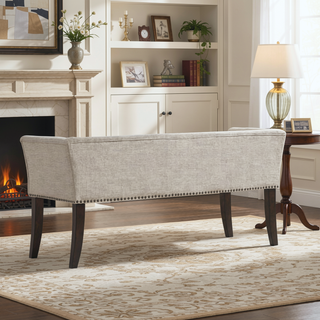 Sunvega Upholstered Cream Accent Bench with Padded Back and Flared Arms