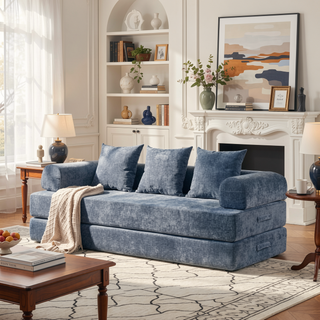 Sunvega Convertible Chenille Folding Sofa Bed with Pillows for Living Room
