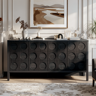 Sunvega Geometric Circle Door Sideboard Cabinet with Adjustable Shelves for Living Room