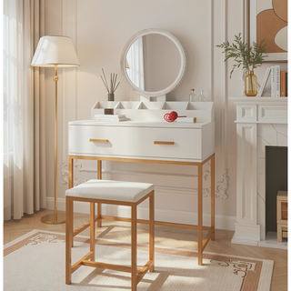 Sunvega Vanity Table with Adjustable Mirror Spacious Drawer and Matching Stool