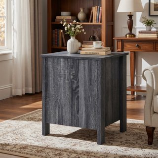 Sunvega Contemporary Faux Wood Nightstand with Two Drawers for Bedroom Storage