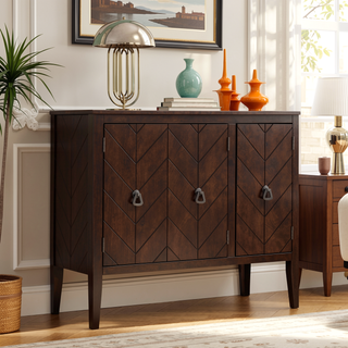 Sunvega Adjustable Shelf Storage Sideboard with Retro Metal Handles and Pinewood Legs