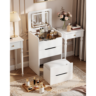 Sunvega 3 in 1 Vanity Desk with Flip Top Mirror and Glass Desktop for Bedroom