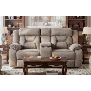 Sunvega Manual Reclining Glider Console with Lift-Top Storage and Leatherette Cover Grey