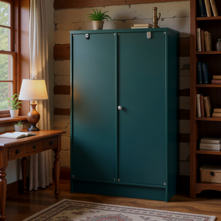 Sunvega Green MDF Cabinet with Glass Doors and Drawer for Bedroom Living Room