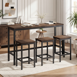 Sunvega Modern Brown Gray Dining Table Set with 3 Stools for Compact Spaces