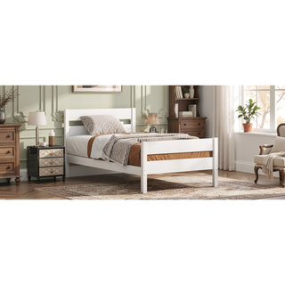 Sunvega Rubber Wood Twin Bed with Headboard and Footboard for Spacious Storage