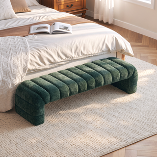 Sunvega Modern Upholstered Armless Bed Bench with Channel Tufted Chenille Ottoman for Living Room