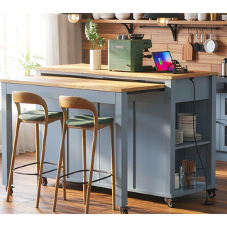 Sunvega Extendable Kitchen Island with Dining Table Internal Storage and Power Outlet