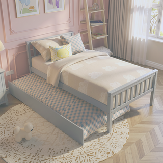 Sunvega Twin Bed Frame with Trundle and Headboard for Small Bedroom Space Saving
