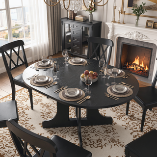 Sunvega Expandable Oval Dining Table with X-Shaped Base and Removable Leaf