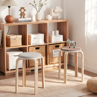 Sunvega Solid Wood Stackable Bentwood Stools with Round Top for Dining Room