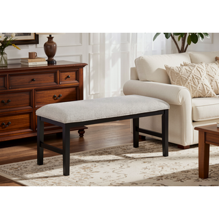 Sunvega Light Gray Upholstered Bench with Dark Finish Legs for Dining Room