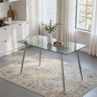 Sunvega Modern Minimalist 51" Rectangular Glass Dining Table for 4-6 with Tempered Tabletop