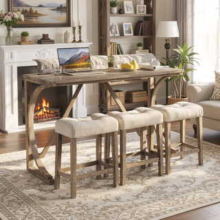 Sunvega 4-Piece Bar Table Set with Power Outlet and USB Port for Living Room