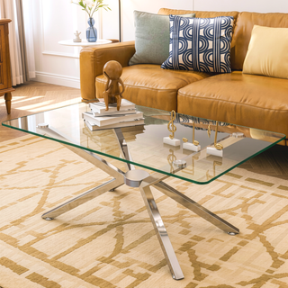 Sunvega Modern 39.37" Rectangular Clear Tempered Glass Coffee Table with Black Metal Legs