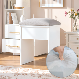 Sunvega White Glass Top Vanity Desk with 10 Drawers and Lighted Mirror