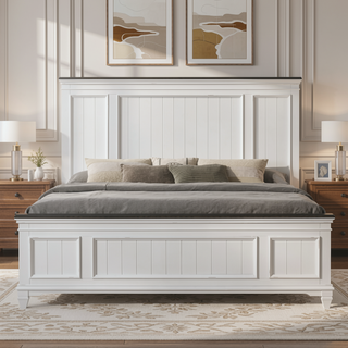 Sunvega Modern Farmhouse King Bedroom Set with Dresser Mirror and Nightstands