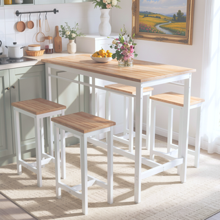 Sunvega 5-Piece Modern Kitchen Table Set with Four Bar Stools and Metal Frame