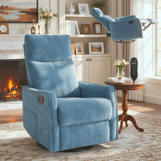Sunvega Fabric Swivel Rocker Recliner Chair with Massage and Lumbar Heat for Living Room