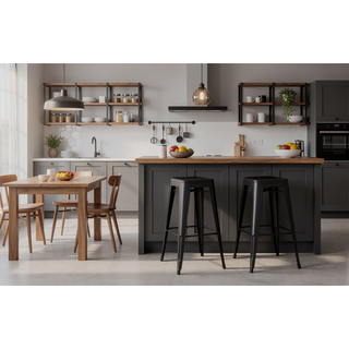 Sunvega Industrial Modern Stackable ABS Metal Bar Stools Without Back Set of 2