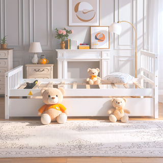 Sunvega Twin Bed Frame with Trundle and Headboard for Small Bedroom Space Saving