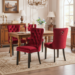 Sunvega High Back Velvet Dining Chairs with Tufted Upholstery and Nailhead Trim