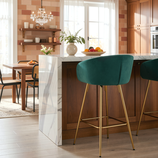 Sunvega 26 Inch Set of 2 Velvet Bar Stools with Chrome Footrest and Golden Leg
