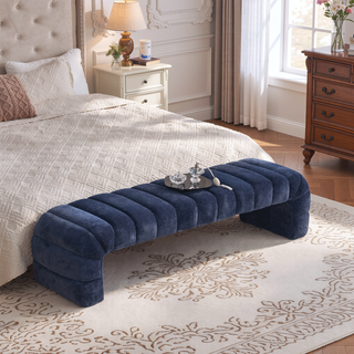 Sunvega Modern Upholstered Armless Bed Bench with Channel Tufted Chenille Ottoman for Living Room