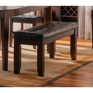 Sunvega Dark Oak Finish Wooden Bench with Faux Leather Upholstered Seat
