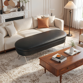 Sunvega Glam Contemporary Storage Bench with Black Faux Leather and Chrome Base