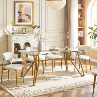 Sunvega Modern Glass Dining Table with Metal Legs for Kitchen Living Room Office
