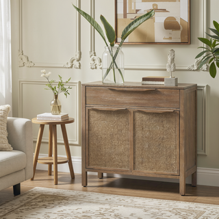 Sunvega Solid Wood Accent Chest with Cane Webbing and Large Drawer