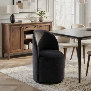 Sunvega Mid Century Modern Round Velvet Upholstered Swivel Dining Barrel Chair