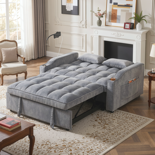 Sunvega Modern Velvet Loveseat Futon Sofa with Pullout Bed Adjustable Reclining Backrest