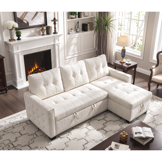 Sunvega Reversible L-Shape Sleeper Sofa Bed with Storage Chaise and Velvet Fabric