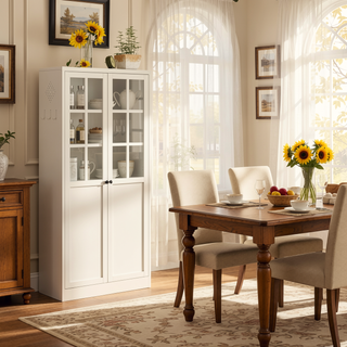 Sunvega Heavy-Duty Metal Pantry Cabinet with 5 Adjustable Shelves and Glass Door