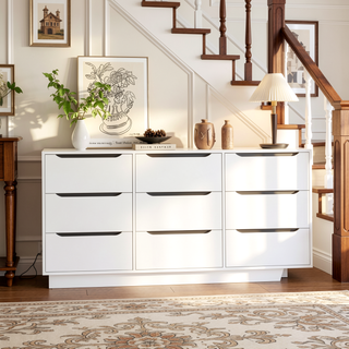 Sunvega 8 Drawer Wooden Dresser with Large Storage for Bedroom Living Room