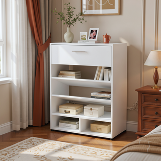 Sunvega Modern Shoe Rack with Drawer and Multiple Open Shelves for Organized Storage