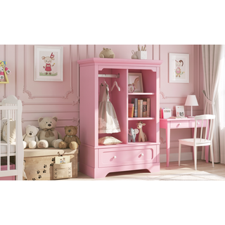 Sunvega Open Children's Wardrobe with Hanging Rod, Shelves, and Large Drawer