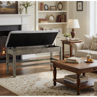 Sunvega Driftwood Finish Hardwood Solids Storage Counter Bench with Lift-Top