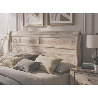 Sunvega White Wash Finish King Sleigh Bed Dresser Mirror Nightstands and Chest