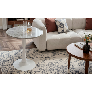 Sunvega Round White Pedestal Side Table with Marble Effect Top for Living Room