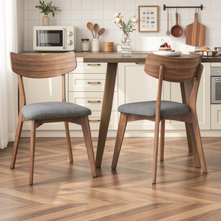 Sunvega Mid-Century Modern Upholstered Dining Chairs with Walnut Finished Frame Set of 2