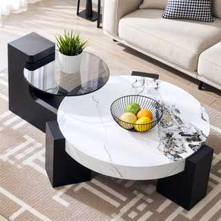 Sunvega Detachable Double-Decker Coffee Table with Anti-Collision Design and MDF Material