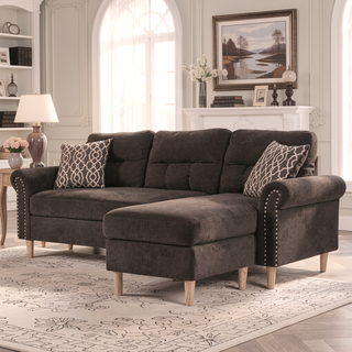 Sunvega Reversible Velvet Sectional Sofa Set with Two Accent Pillows