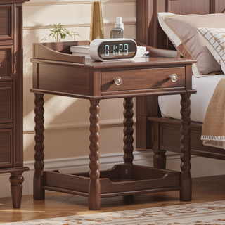 Sunvega Retro Style Queen Size Wood Platform Bed with Gourd Shaped Headboard and Slat Support