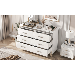 Sunvega High Gloss White Dresser with 6 Drawers and Metal Handle for Bedroom